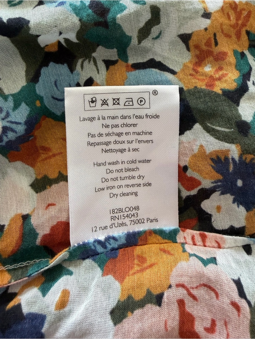 Sezane Floral Pierro Shirt Fall Flowers Button Up Blouse Silk Blue Size Small 36 - Picture 9 of 10